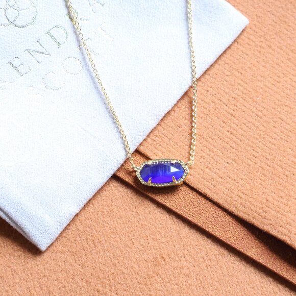 Kendra Scott Elisa Cobalt Cat's Eye Necklace Gold - Picture 2 of 2